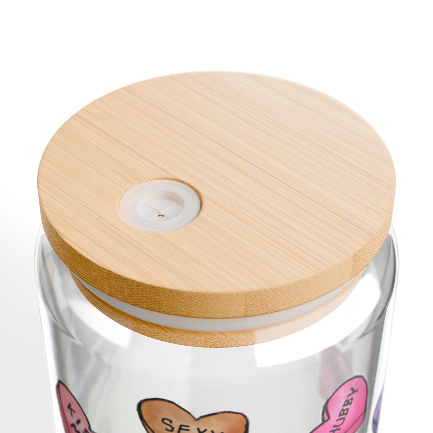 16oz LOVE NOTES Glass Cup with Bamboo Lid, Colored Edition