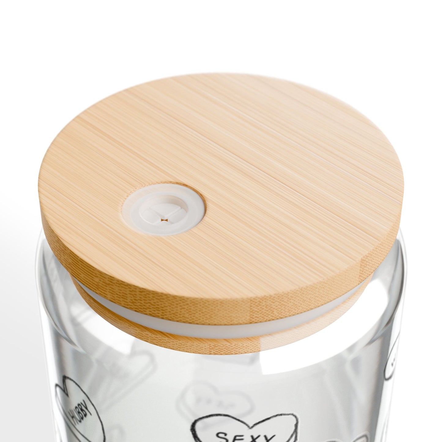 16oz LOVE NOTES Glass Cup with Bamboo Lid, Black Outline Edition
