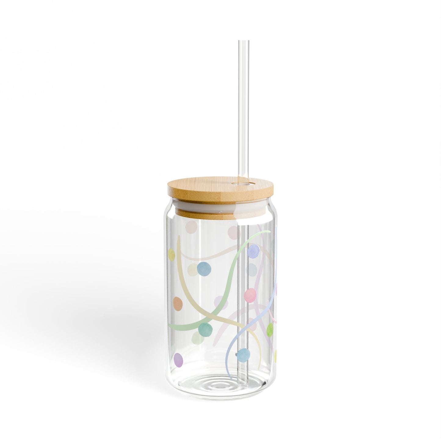 16oz Pastel Pop Wave Glass Cup with Bamboo Lid