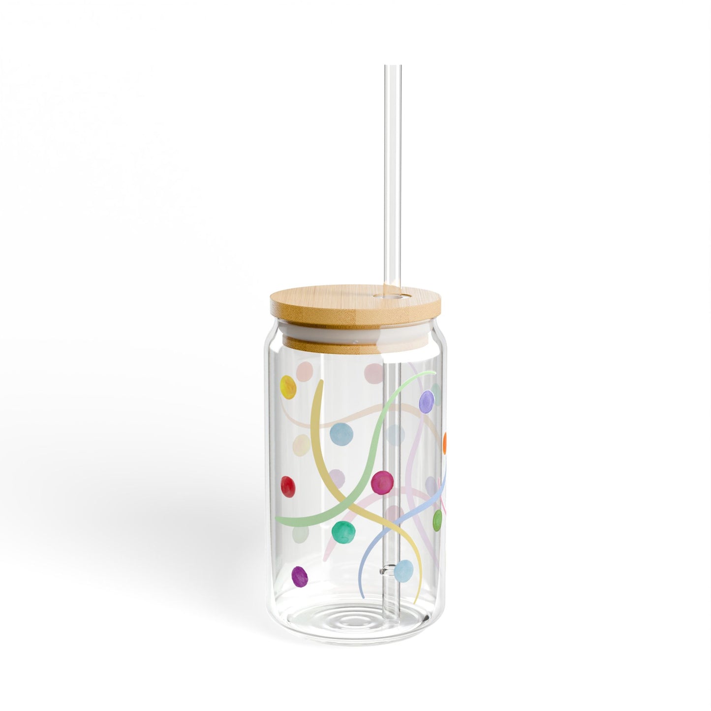 16oz Bold Pop Wave Glass Cup with Bamboo Lid