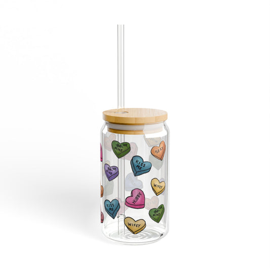 16oz LOVE NOTES Glass Cup with Bamboo Lid, Colored Edition