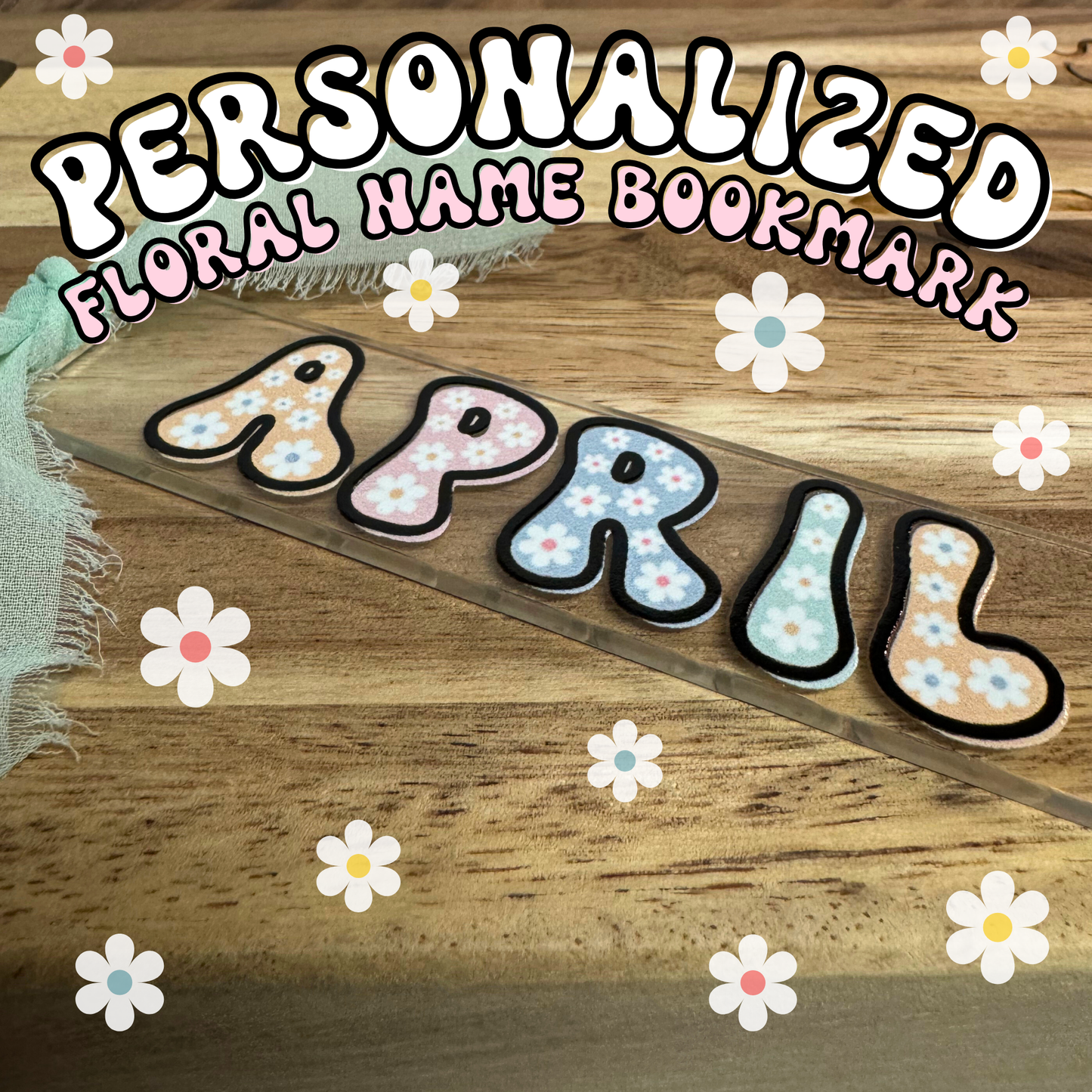 Personalized Name Floral Bookmark