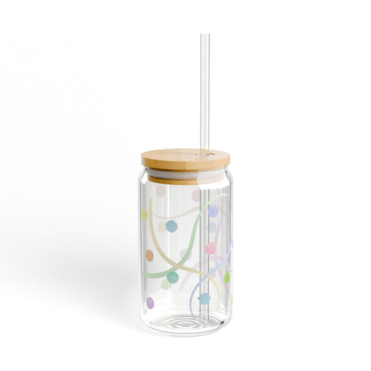 16oz Pastel Pop Wave Glass Cup with Bamboo Lid