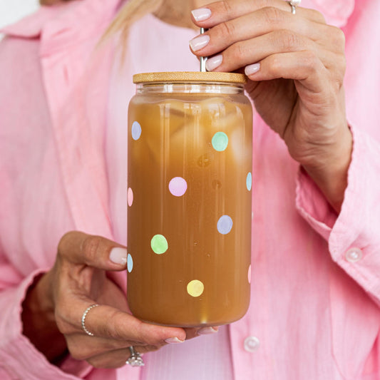 16oz Pastel Pop Glass Cup with Bamboo Lid