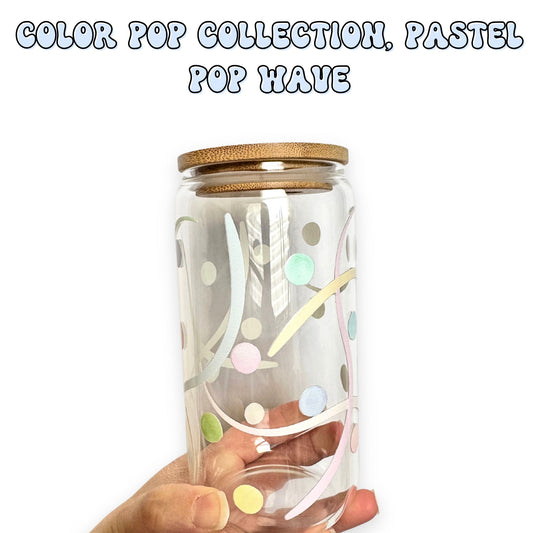 16oz Pastel Pop Wave Glass Cup with Bamboo Lid